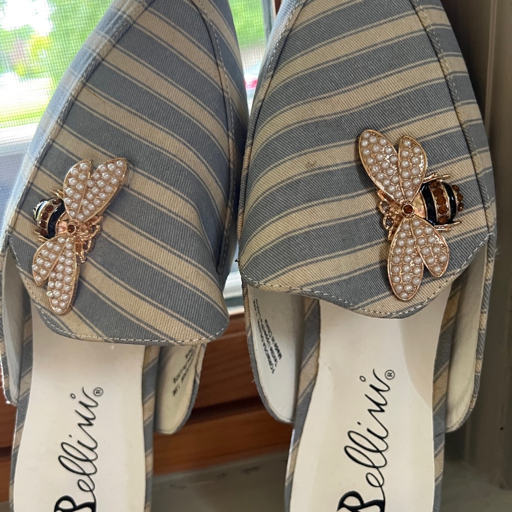 Bellini Blue and White Flats with Decorative butterfly, only worn inside house.